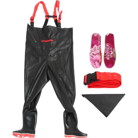 Pantalon de pêche étanche léger en PVC avec cuissardes et bottes antidérapantes, taille 43, homme femme, ensemble complet. (1/5)