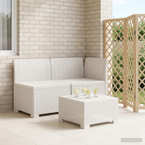 Canapé de jardin 2 places aspect rotin en polypropylène blanc extérieur résistant aux UV - PANGIVO (1/5)