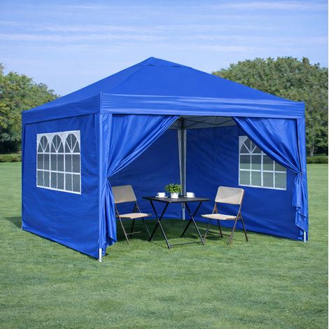 Tonnelle pergola pliante 3x3 m avec parois bleue OKMYHOME (1/5)