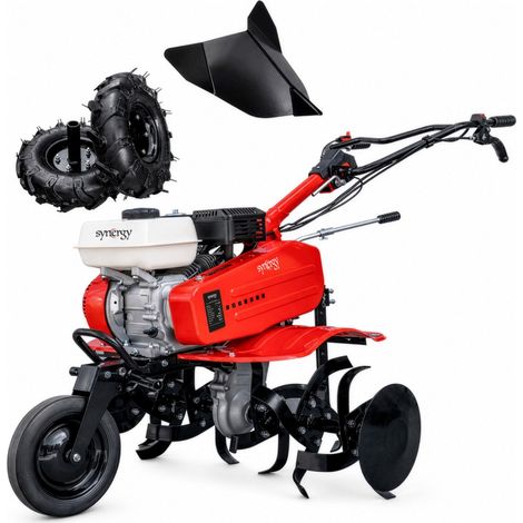 Synergy Motoazada Gasolina Blademaster OHV 208cc 7-7,5CV Motor 4 Tiempos 90cm Regulables+Asurcador Kit agricola con Marcha Atrás