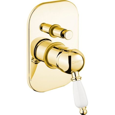 Mitigeur de douche à encastrer KIRKÉ WHITE, 2 sorties, levier blanc, doré (1/2)