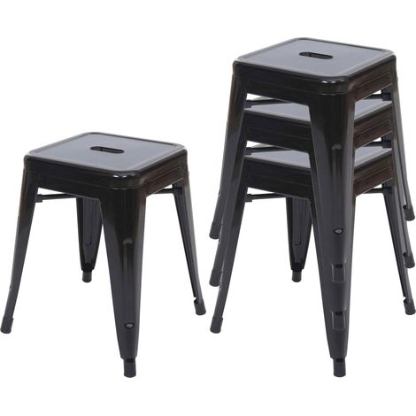 Lot de 4 tabourets bas design industriel empilables en métal noir 040005235 (1/5)