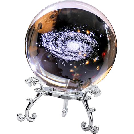 [Boule de Cristal Décorative] [Galaxy] [6cm Sphere+Silver Frame] Luminaire 3D Sculpté Intérieur Base Métal Créative Ornement Décor (1/5)