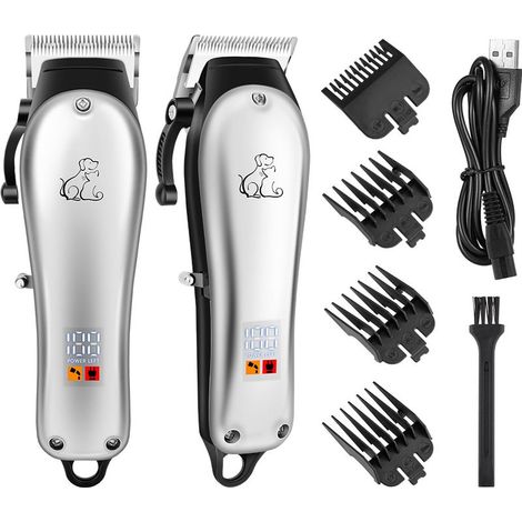 Dog clipper, professional dog clipper for long and thick fur with LCD screen and 4 guide combs, waterproof blade, pet grooming for cats and dogs (1/5)