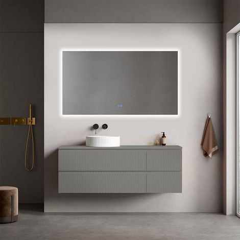 Mobile bagno sospeso cannettato reversibile 140 cm Grigio Londra per Lavabo d'appoggio Specchio Quadro Retroilluminato - Fiji Paint Top Canneté (1/4)
