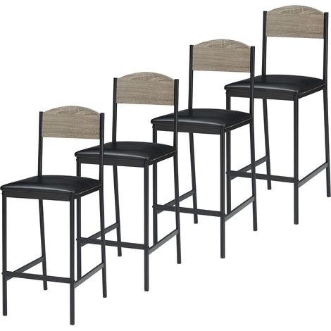 Lot de 4 tabourets de bar gris 64,01 cm, siège PU, dossier et repose‑pied, pour bar, salle à manger (1/5)