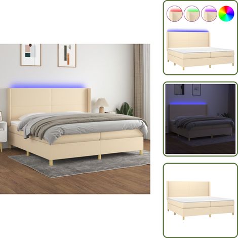 The Living Store Cama box spring colchón y luces LED tela crema 200x200 cm - Colchón con luces LED