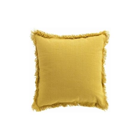 Coussin bordures franges Vanina - L 45 cm x l 45 cm - Jaune - Livraison gratuite (1/3)