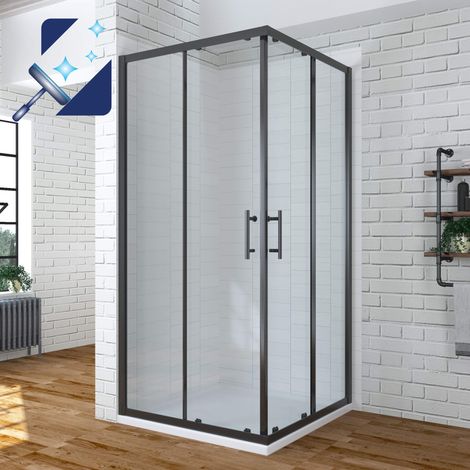 AQUABATOS® 90x90 x 195 cm Duschkabine Eckeinstieg Schwarz Rahmen Eckdusche Duschabtrennung mit Schiebetüren  6mm ESG Sicherheitsglas  Nano Beschichtung  Einfaches Rollen Befestigungssystem  ohne Dusch (1/5)