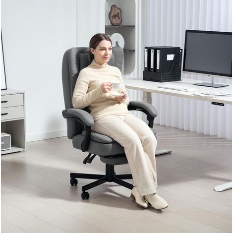 Chaise de bureau 64x69x112-120 cm en microfibre grise, réglable pour bureau FloraGrace (1/5)