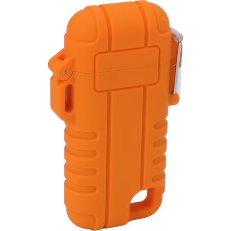 Briquet Électrique Rechargeable USB à Double Arc, Coupe-Vent et Étanche, Sans Flamme, avec Anneau de Suspension pour Camping, Orange (1/5)