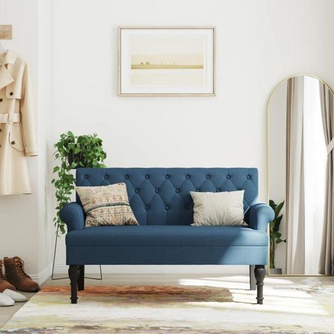 2-Sitzer Sofa Blau Stoff Retro-Stil mit Rückenlehne und Holzbeinen (1/5)