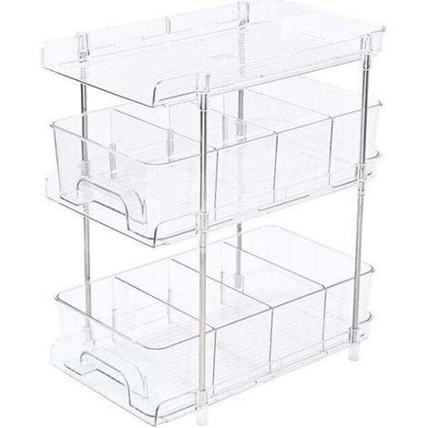 Meuble de rangement sous évier.Boîte de rangement cosmétique de bureau.Organisateur sous Évier Cuisine. Étagère Placard sous Évier Coulissant Multifonctionnelle Salle de Bain -Clair[Trois couches] Deu