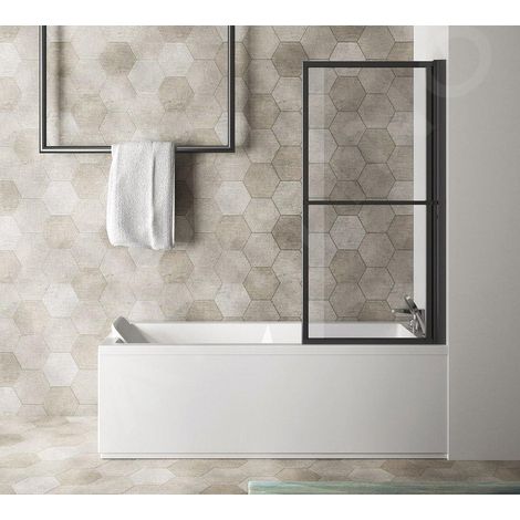 Polysan Kagera - Paroi de baignoire pneumatique 710 mm, noir mat/verre clair 30336B (1/3)