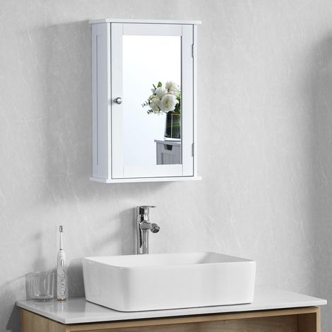 Armoire Murale en Bois pour Salle de Bain Porte Simple Miroir Blanc (1/5)