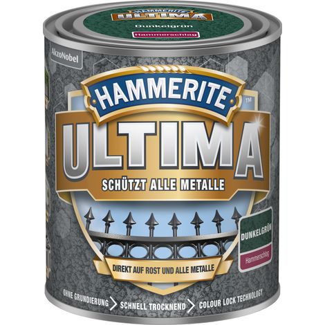Hammerite Ultima Hammerschlag, Metallschutzlack, Hochwertiger Schutzlack für alle Metalle im Außenbereich, Dunkelgrün, 750 ml
