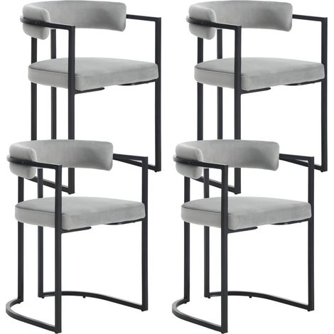 Esszimmerstühle 4er Set, Samt Polsterstühle mit Metallgestell, Grau (1/5)