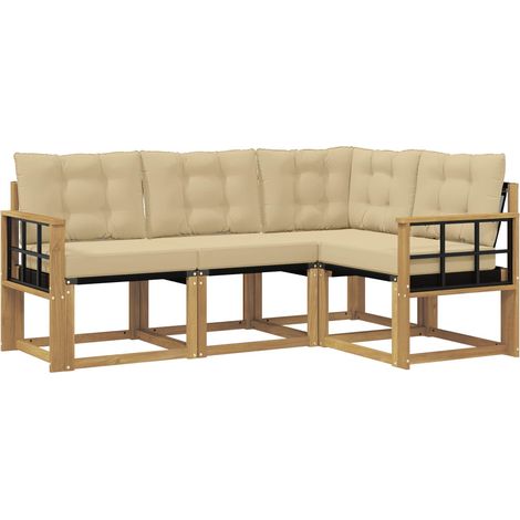 Set di divani da esterno con cuscino 4 pcs Bianco e Beige vidaXL