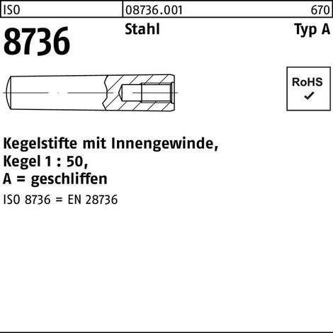 ISO 8736 Kegelstifte mit Innengewinde 9S20K A 8 x 30 S 40 Stk (1/2)
