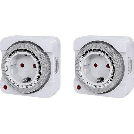 2 prises minuterie mécaniques avec compte à rebours de 24 h, arrêt automatique, cycle programmable, économie d'énergie, prise intérieure européenne (1/5)