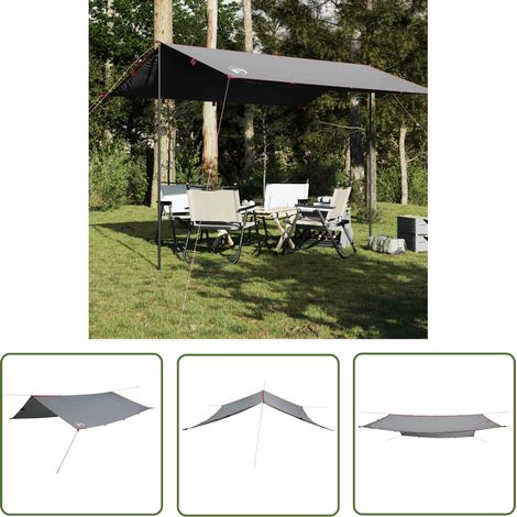 The Living Store Bâche de camping gris et orange 360x294 cm imperméable - Tente De Camping - Bâche Imperméable - Abri Extérieur - Protection Contre La Pluie - Sac De Transport (1/5)