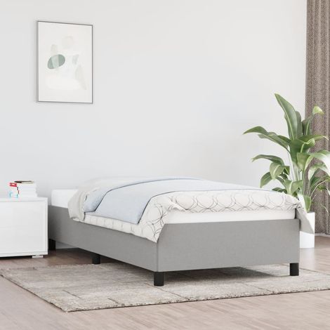 Cadre de Lit en Tissu Gris Clair - Sans Matelas 90x200 cm - Structure Robuste avec Lattes Contreplaqué pour un Sommeil Stable (1/4)