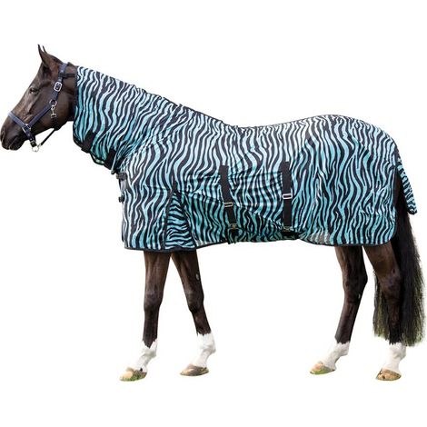 Coperta antimosche con collo non staccabile modello Zebra Aqua: 135 cm, 5291 azzurro acqua e nero