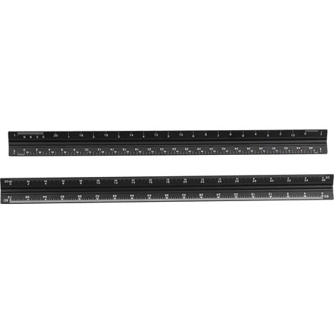 Lot de 2 Règles d'Architecte Triangulaires Noir, Aluminium Allié, Échelle Impériale, Outils de Dessin Technique pour Ingénieurs (1/5)