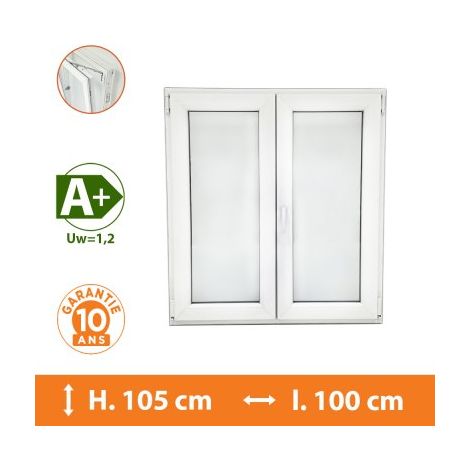Direct Fenêtres – Fenêtre PVC 2 vantaux blanc H.105 x l.100 cm – Double vitrage 4/16/4 – Isolation thermique A+ – Ouverture oscillo-battante (1/5)