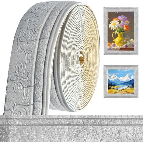 Moulures décoratives autocollantes 10 m x 10 cm x 5 mm, Frise de papier peint 3D, flexible, revêtement mural, lignes de cadre, bordure à décoller, pour coin, ligne de couloir, plafond (gris argenté 10 (1/5)