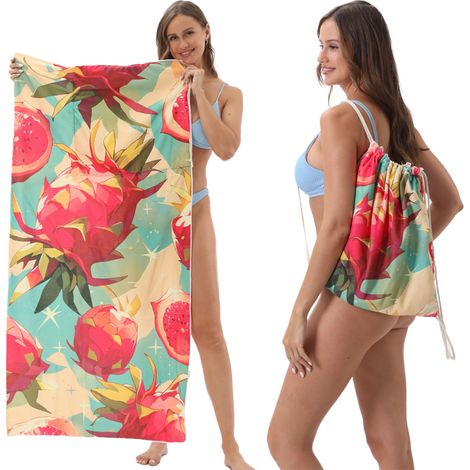 Zaino da spiaggia pieghevole 2 in 1: ideale per l'estate, lo yoga e i viaggi telo mare stampato con scomparto portaoggetti integrato trasformabile in tappetino da spiaggia.