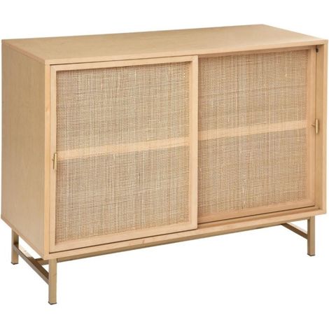Buffet avec 2 portes en MDF coloris Beige - Longueur 100 x profondeur 40 x hauteur 78,5 cm -PEGANE- (1/4)