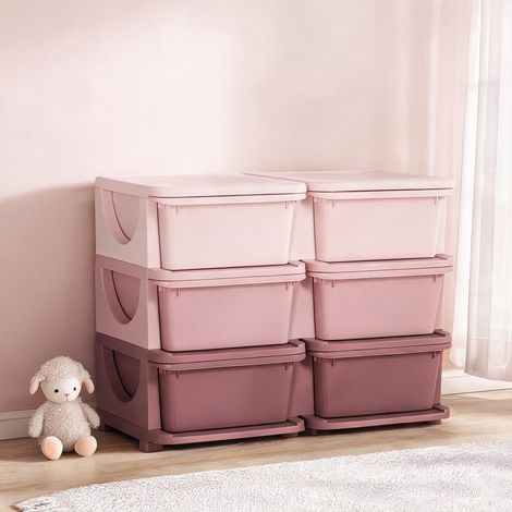 Meuble de rangement à tiroirs pour enfants 3 niveaux rose (1/5)