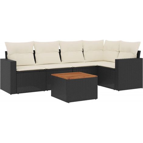 Set Divano da Giardino 6 pz con Cuscini Nero in Polyrattan vidaXL (1/5)