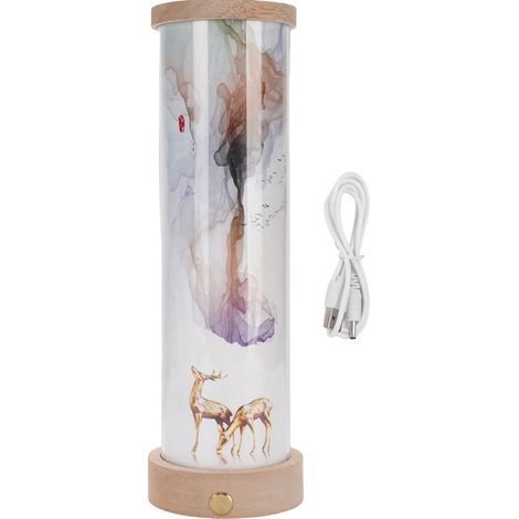 Lampe Table Tactile Bois Massif PC 3 Températures Couleur Gradation – Sans Fil LED Chevet Chambre Camping Restaurant Décor, Cerf (1/5)