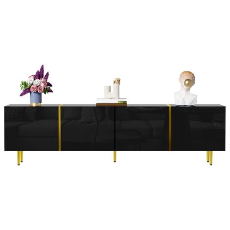 Table basse haute brillance — Design moderne et minimaliste avec deux tiroirs.