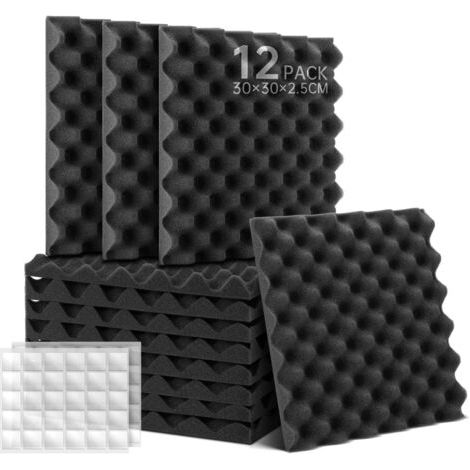 QORVA-Panneaux acoustiques autocollants en mousse (lot de 12), haute densité, insonorisants pour studios, podcasts et plafonds (30 x 30 x 2,5 cm) (1/5)