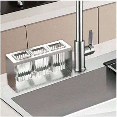Porte-ustensiles de cuisine pour le comptoir, organisateur de couverts avec 3 compartiments de rangement, organisateur de cuisine, porte-couverts, cuillère, spatule, fourchette