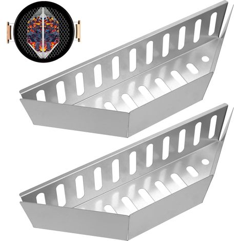 2pcs Paniers à Charbon de Bois en Acier Inoxydable, 38cm Panier de Grill Roulant Support à Charbon de Bois Conteneur à Charbon pour Barbecue à l'Extérieur et à l'Intérieur (Argent) (1/5)