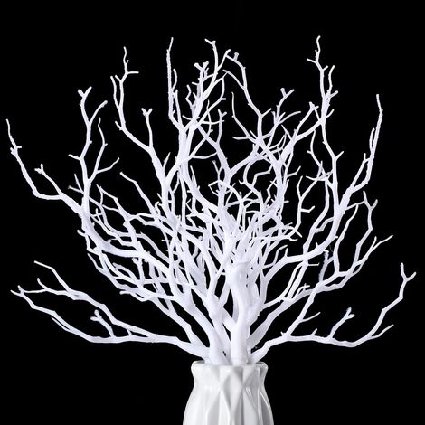 Lot de 10 Branches de Manzanita artificielles en Plastique en Forme de Bois de cerf - Petites Branches de Plantes décoratives pour décoration de Table de Mariage, fête prénatale - Blanc (1/5)