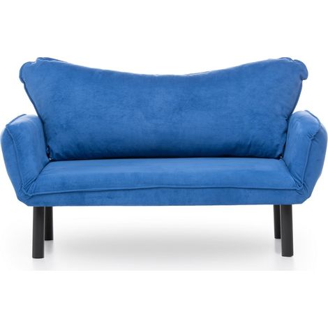 Canapé convertible 2 places tissu bleu Kalos 140cm (1/5)
