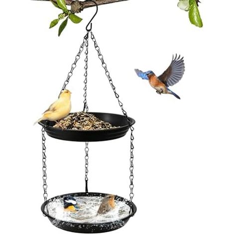 Abreuvoir à Oiseaux Suspendu, Conception 2 en 1 à Deux Niveaux, mangeoire à Oiseaux à Deux Niveaux, Convient à Une Utilisation Toute l'année dans Les Jardins et sur Les balcons (1/5)