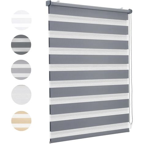 Store vénitien double 70x210cm gris foncé, fixation par pinces sans perçage, pour fenêtres et portes (1/5)