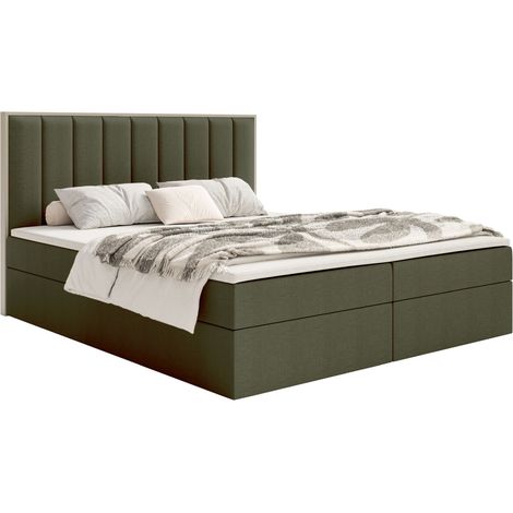 Selsey Togents – Boxspringbett 160x200 mit Stauraum und Topper, hydrophobe Chenille, dunkelgrün (1/5)