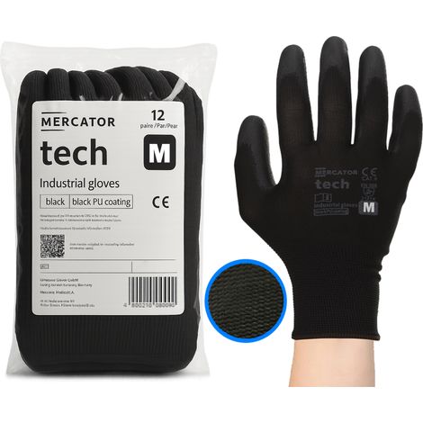 Guantes de trabajo MERCATOR Tech Black+Black PU - Talla M - 12 pares (1/5)