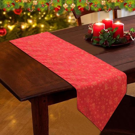Christmas Table Runner Christmas Tablecloth Table Runner Christmas Snowflake Decor Washable Red Table Runner Cotton Linen Table Runner Christmas Dinner Table Cloth for Home 30180cm (1/5)