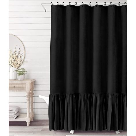 Rideau de Douche à Volants texturé en Lin pour Salle de Bain, Noir, 183 x 213 cm (l x L) (1/5)
