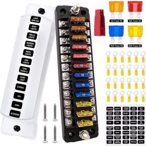 Pr 1 Piece 12 Way Marine Blade Fuse Block with Negative Bus ATC/ATO Waterproof Automotive Fuse Box Standard Circuit Holder Panel for Boat Yacht Vehicle (1/4)