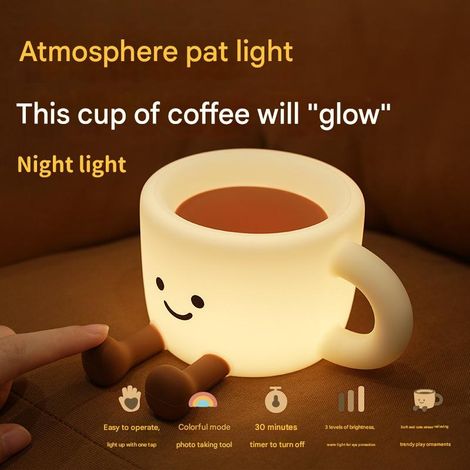 Veilleuse tasse à café amusante, veilleuse pour chambre à coucher en silicone, chargement USB, cadeau d'anniversaire (1/5)