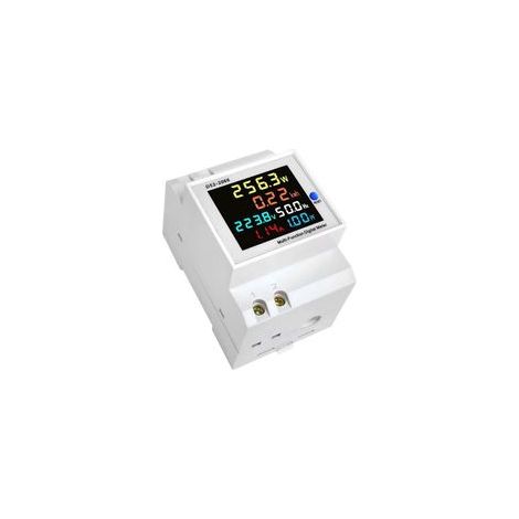 Compteur électrique multifonctionnel sur rail DIN avec écran LCD couleur – Mesure tension, courant, puissance active, fréquence et énergie électrique – Surveillance en temps réel (1/4)